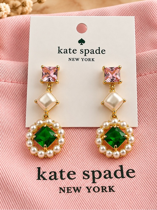 kate spade Jewelry - kate spade Pink, Pearl & Green Drop Earrings with Gold Tone